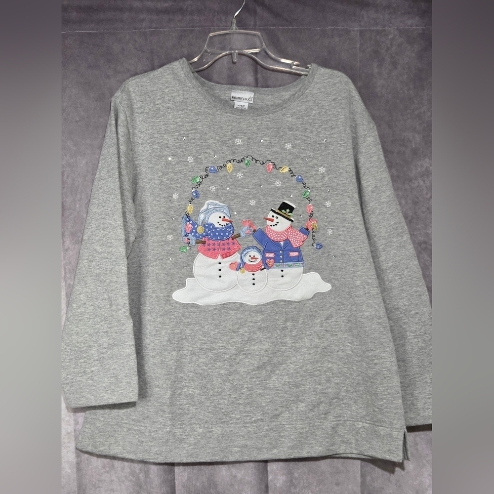 VTG Fashion‎ Bug Sweatshirt sz 14/16W Snowman Holiday Christmas Snowflake EUC